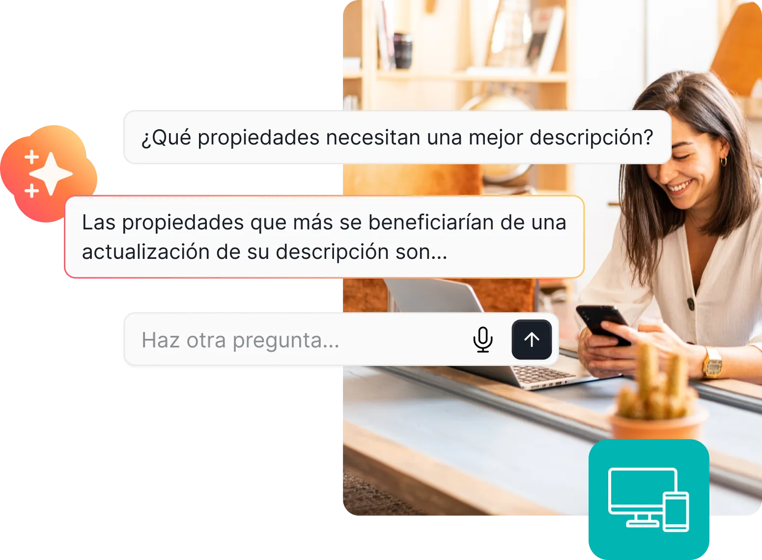 Interfaz de chat de Hostaway AI CoHost con un gestor de propiedades