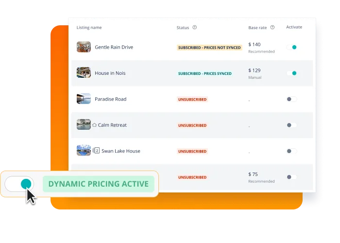 Listings table showing Dynamic Pricing active